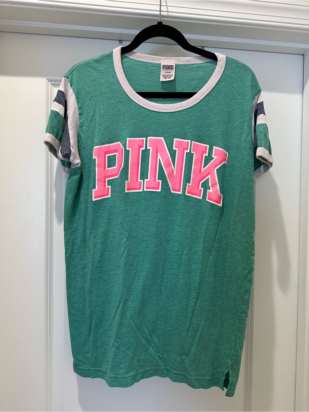 PINK Victoria's Secret Women’s Green Short Sleeve Logo T-Shirt